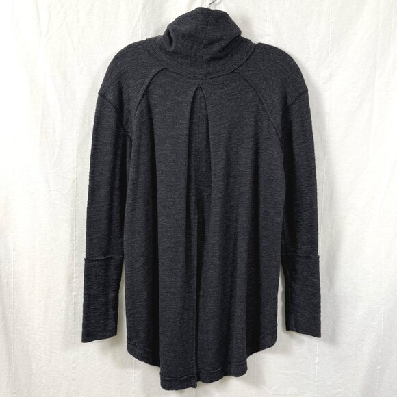 We The Free People Sweater Womens Sz L Charcoal Split Back Cowl Neck Knit Top - Picture 6 of 11